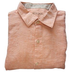 Tasso Elba Mens Size XL Orange Linen Blend Button Down Shirt Long Sleeve Island